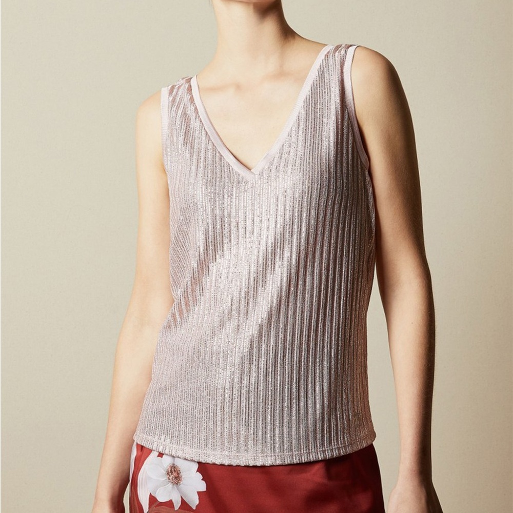Ted Baker London Robinee Ribbed Metallic Top